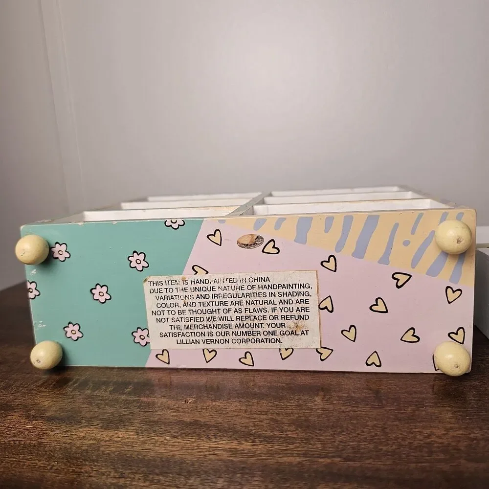Vintage Lillian Vernon Y2K Girls Wooden Jewelry Chest 6 Drawer Heart Pulls